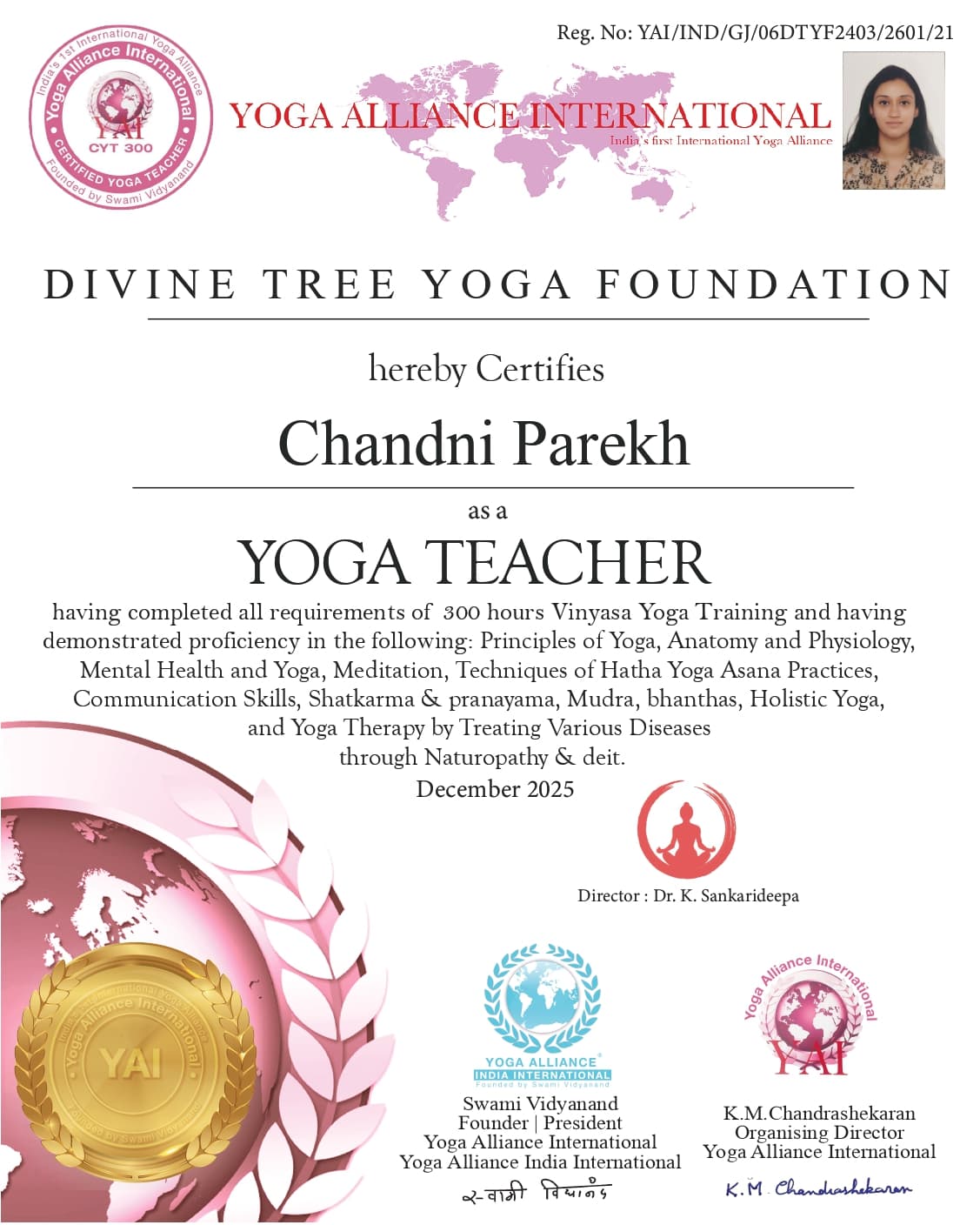 Chandni Parekh certificate